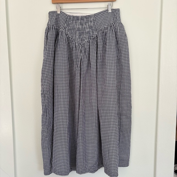 Anthropologie || Hutch Gingham Midi Skirt Smocked Back Blue White XL - Picture 7 of 11